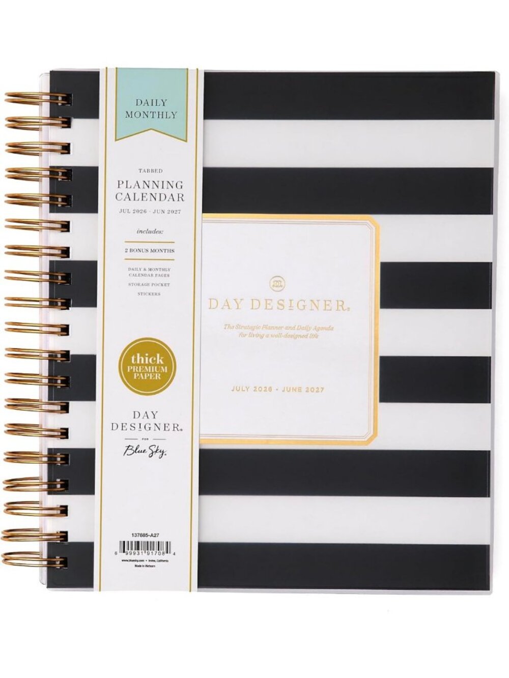 2026-2027 Academic Planner - Daily & Monthly Organizer, 8"x10", Black Stripe